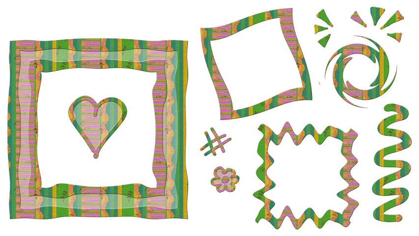 a drawing of a picture frame with a heart, inspired by Masamitsu Ōta, pixabay, pop art, pink and green, stickers, striped, various angles