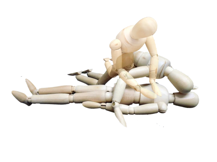 a pile of wooden mannequins sitting on top of each other, inspired by Sarah Lucas, pixabay, lying on back, 12in action figure, wounded, hands reaching for her