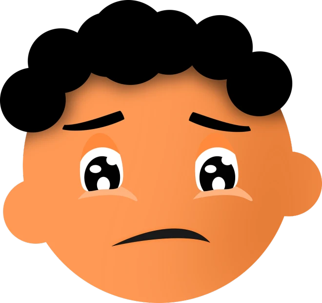a cartoon boy with a sad look on his face, inspired by Leo Leuppi, pixabay, mingei, black hair and brown eyes, face!!!! close - up, emoji, face show no emotion