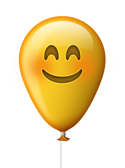 a yellow balloon with a smiley face on it, a digital rendering, with a black background, transparent background, celebration, orange head