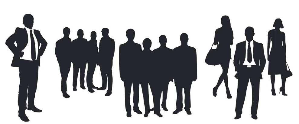 a group of business people silhouetted against a white background, inspired by Jan Karpíšek, trending on pixabay, gangs, executive industry banner, the man stands out on the image, drawn image