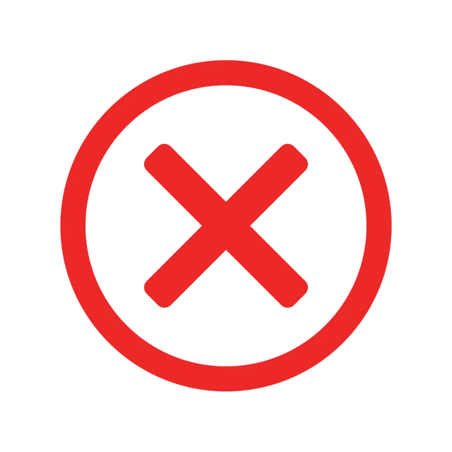 a red crossed sign on a black background, by Andrei Kolkoutine, excessivism, black circle, error, app icon, no nose