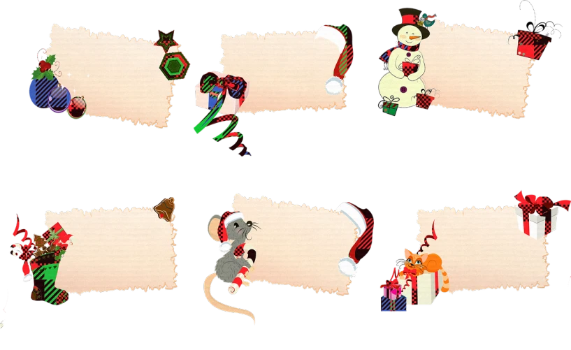 a set of four christmas cards with a mouse and a snowman, concept art, conceptual art, the background is black, colorful torn fabric, 8k!, patch design