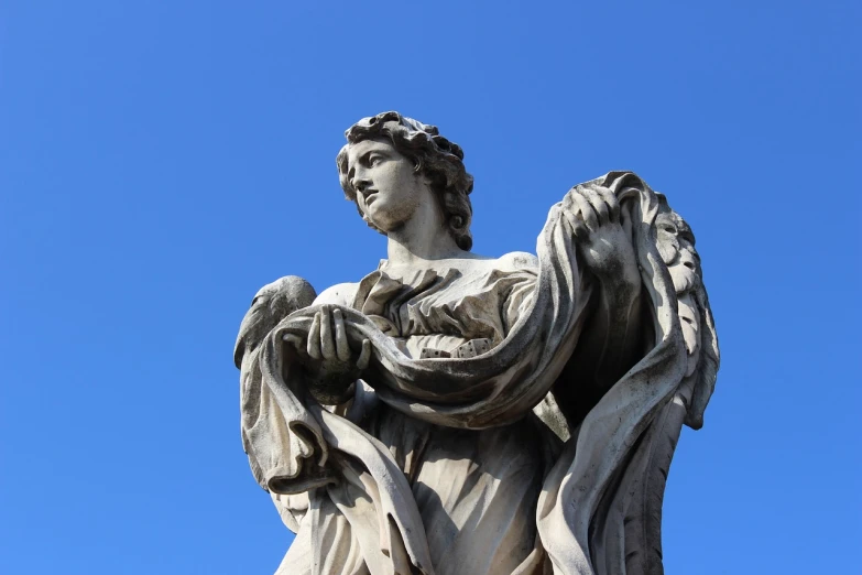 a statue of a woman holding a bird, inspired by Gian Lorenzo Bernini, neoclassicism, high angel distant shot, voluminous sleeves, very very well detailed image, on a great neoclassical square