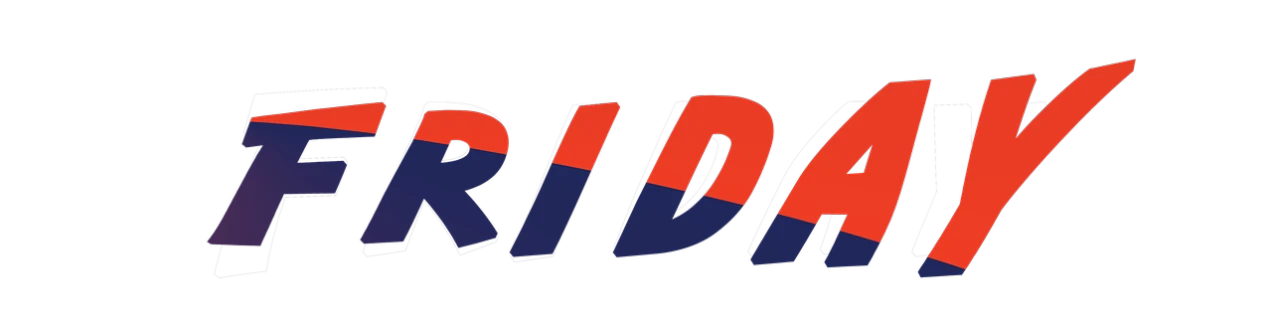 a picture of the word friday on a black background, inspired by Ric Estrada, featured on dribble, cobra, red blue purple black fade, into glory ride, vectorized logo style, circa 1 9 9 9