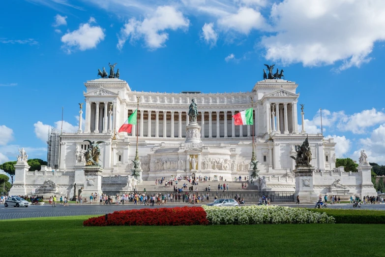 a group of people that are standing in front of a building, a marble sculpture, by Carlo Martini, shutterstock, italian flag, parks and monuments, roma, usa-sep 20