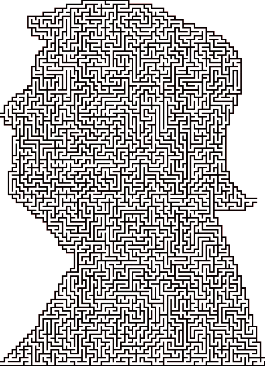 a maze in the shape of a man's head, inspired by John Watson Gordon, ascii art, wheres waldo, female image in shadow, britain, metzinger