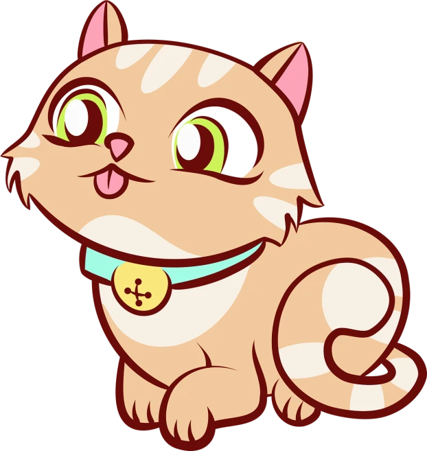 a cartoon cat with a collar around its neck, a digital rendering, inspired by Nyuju Stumpy Brown, pixabay, mingei, clean lineart and flat color, cartoon style illustration, jewel, piggy