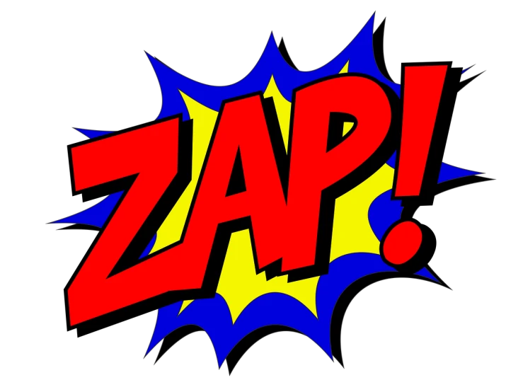 a picture of the word zap on a black background, pop art, heroic!!!, clip art, 2 0 1 0 photo, official product photo