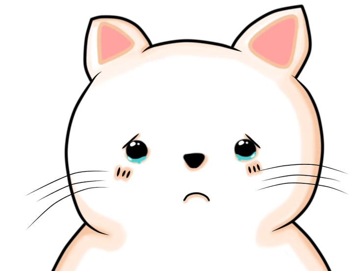 a white cat with a sad look on its face, a digital painting, inspired by Gusukuma Seihō, mingei, no gradients, rabbit face only, giga chad crying, empty and uncany expression