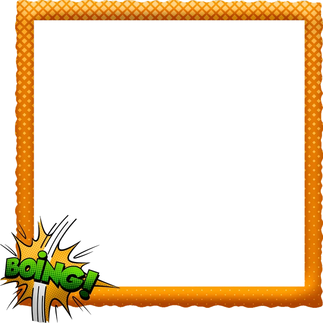 a picture frame with the word bang on it, a comic book panel, inspired by Lichtenstein, deviantart, black backdrop!, orange backgorund, card template, bowser