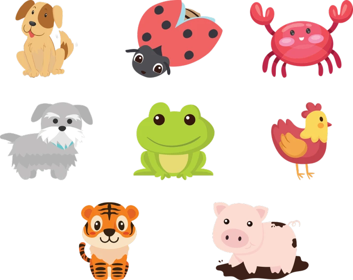 a collection of cartoon animals on a black background, by Austin English, trending on pixabay, mingei, game icon asset, toddler, featured, 9 k