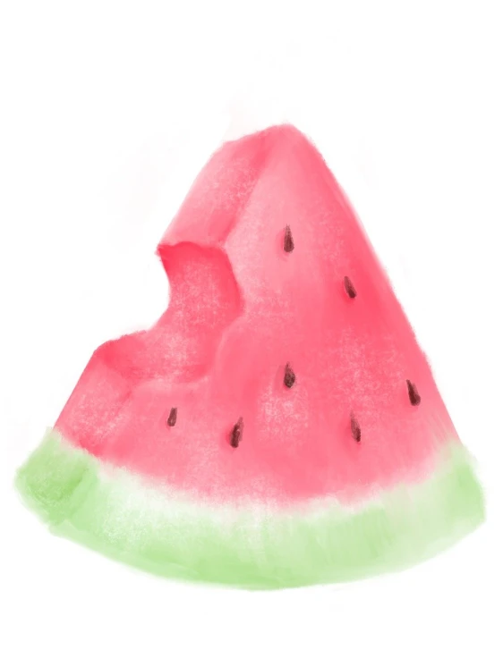 a piece of watermelon with a bite taken out of it, a pastel, by Yuko Tatsushima, tumblr, digital art, watercolor style, bottom angle, no gradients, air brush illustration