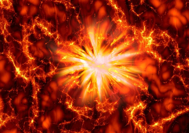 a bright star shines brightly on a red background, a picture, nuclear art, with veins of magma and gold, the big bang, image of the day, computer - generated