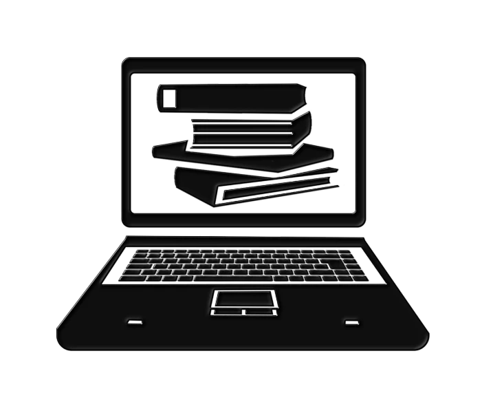 a laptop with a stack of books on the screen, a computer rendering, by Andrei Kolkoutine, black theme, lineart behance hd, government archive, digital asset