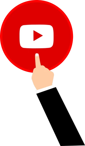 a hand pointing to a youtube button, trending on pixabay, video art, on a flat color black background, rubber hose animation, listing image, pictogram
