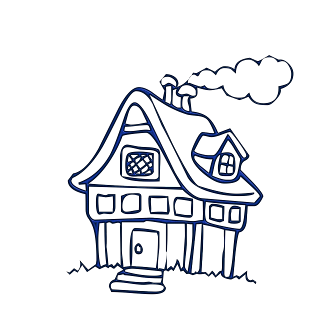 a drawing of a house on a black background, a drawing, graffiti, blue lighting. fantasy, blurry and dreamy illustration, animatic, witch hut