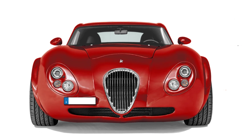 a red sports car on a black background, a digital rendering, inspired by Bernardo Cavallino, trending on pixabay, renaissance, front face symmetrical, rounded, italian style, stylised