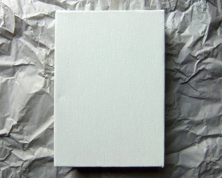 a white box sitting on top of a piece of paper, a minimalist painting, inspired by Pieter Jansz van Asch, flickr, linen canvas, backview, very realistic, white face