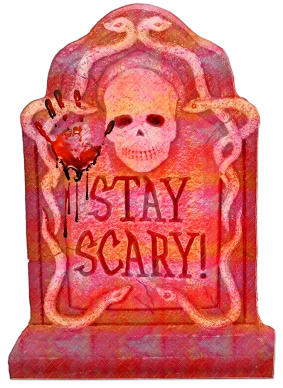 a close up of a tombstone with a skull on it, a digital rendering, graffiti, blood moon tentacles!!, spooky halloween fun, scaly, sign