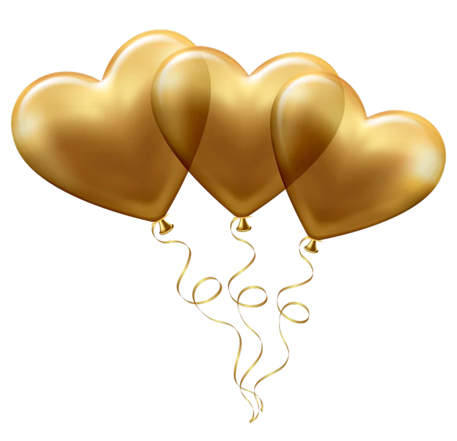 a bunch of gold balloons in the shape of a heart, a digital rendering, or black, trinity, gold accessories, velvety