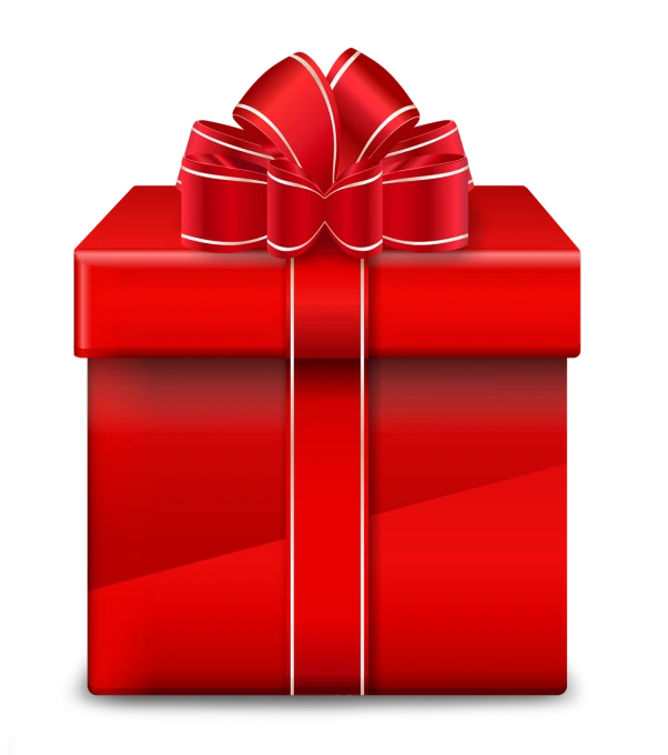 a red gift box with a bow on top, digital art, with a black background, vectorised, bay, very defined