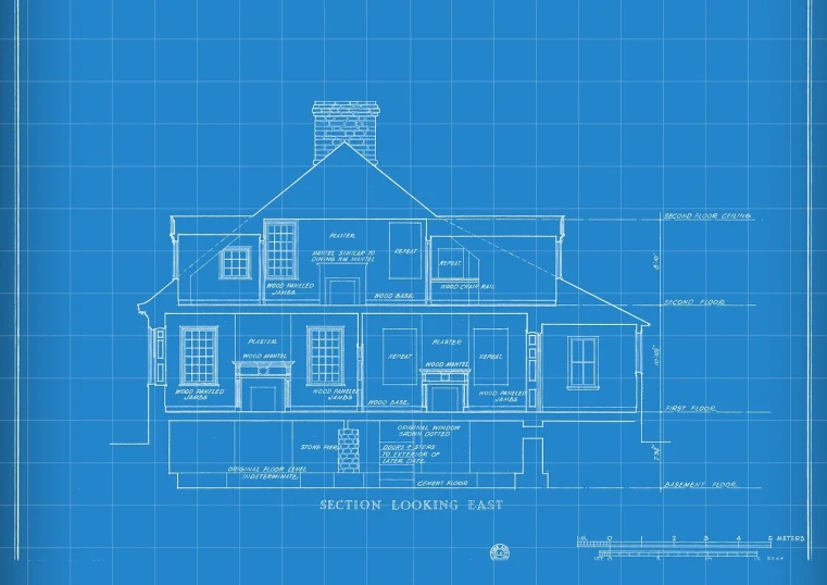 a drawing of a house on a blueprint, by Pamela Drew, shutterstock, visual art, blue color scheme, 3 2 x 3 2, brick, blueprint schematics