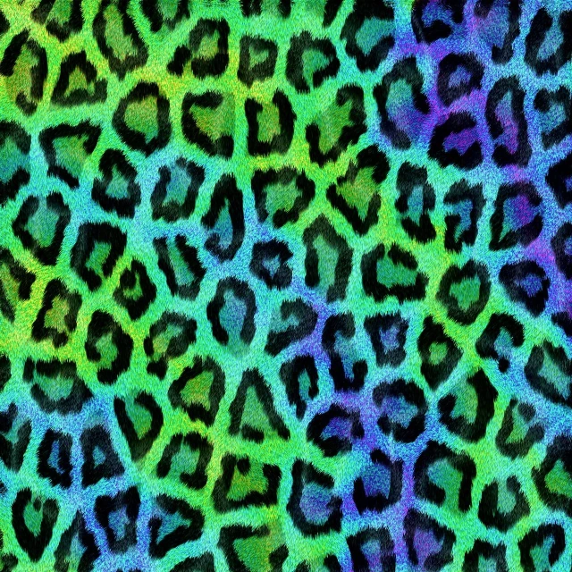 a close up of a colorful leopard print, a digital rendering, blue and green, digital art - w 700, green and black colors, chalk digital art