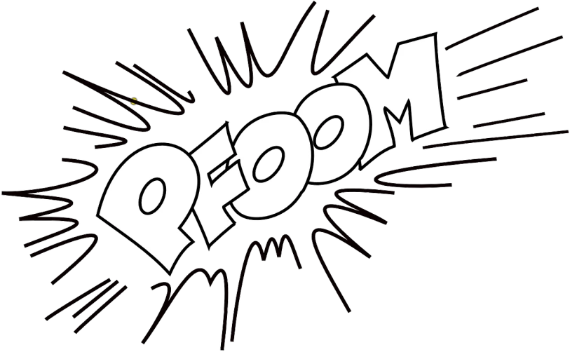 a black and white drawing of the word boom, a comic book panel, inspired by Dave Gibbons, pixabay, bedroom, clean coloring book page, dreampool rooms, view from the bottom