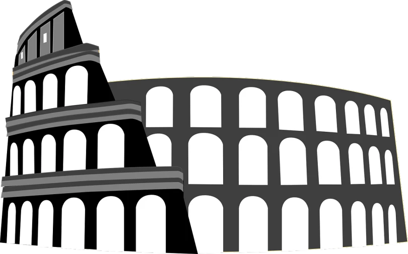 a black and white image of the colossion, inspired by Piranesi, pixabay contest winner, romanesque, flat color, art deco stadium, dark. no text, clipart