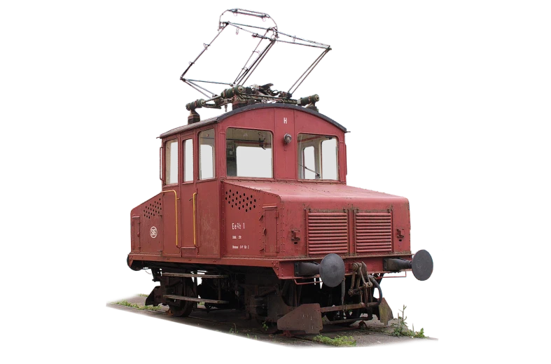 a red train sitting on top of a train track, by Karl Stauffer-Bern, symmetrical front view, wikipedia, (rust), hammer