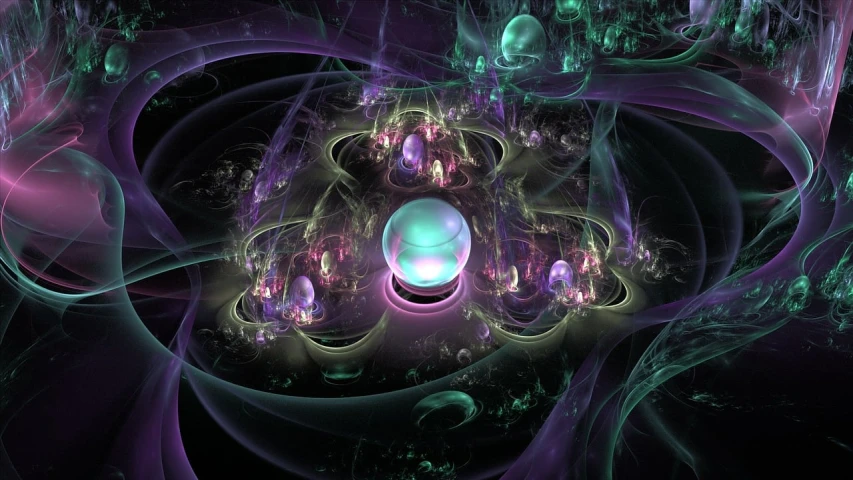 a computer generated image of a glowing orb, digital art, inspired by Johfra Bosschart, magical potions, alien forms, ethereal rainbows, floating spheres and shapes