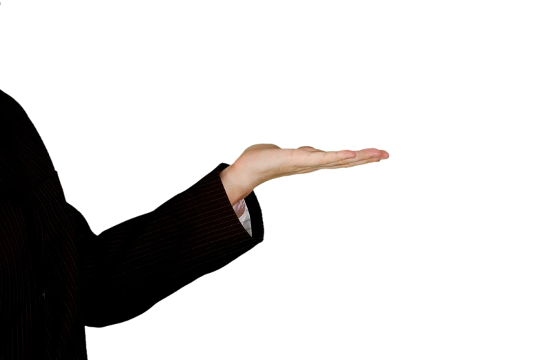 a man in a suit holding out his hand, a stock photo, by Jan Rustem, shutterstock, symbolism, in front of a black background, women hand, bump in form of hand, low angle photo