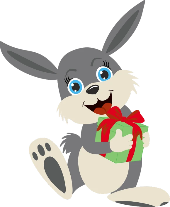 a cartoon rabbit holding a gift box, by Eva Švankmajerová, pixabay, furry art, on black background, donkey, 2 0 5 6 x 2 0 5 6, istockphoto