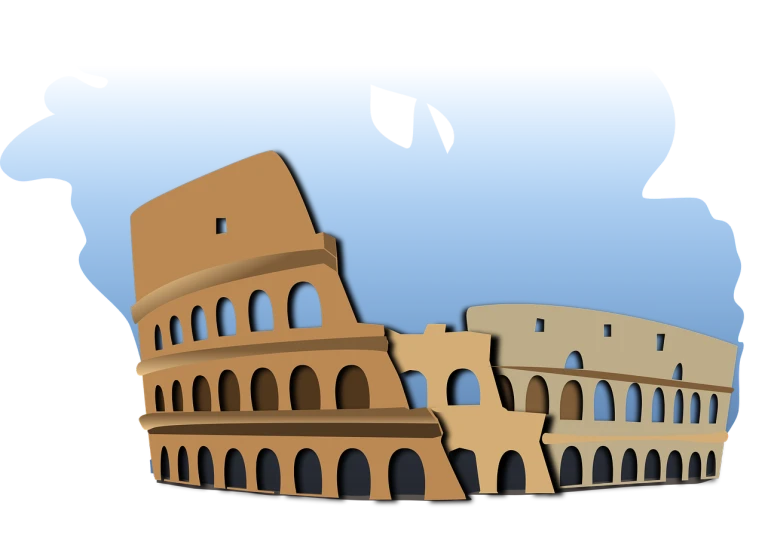 the colossion of the colossion of the colossion of the colossion of the colossion of the coloss, inspired by Piranesi, pixabay contest winner, digital art, paper cutouts of plain colors, coliseum, stylized silhouette, 3/4 side view