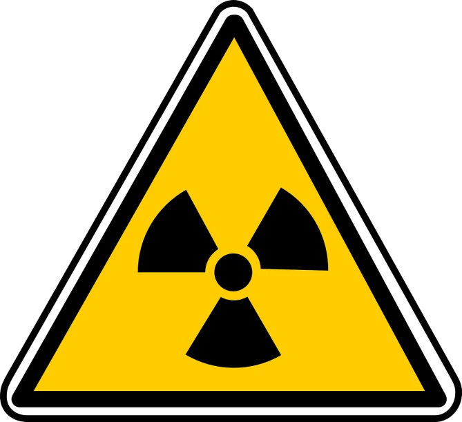 a radioactive triangle sign on a white background, by Bradley Walker Tomlin, pixabay, nuclear art, in karuizawa, propaganda logo, toxic cat, black. yellow