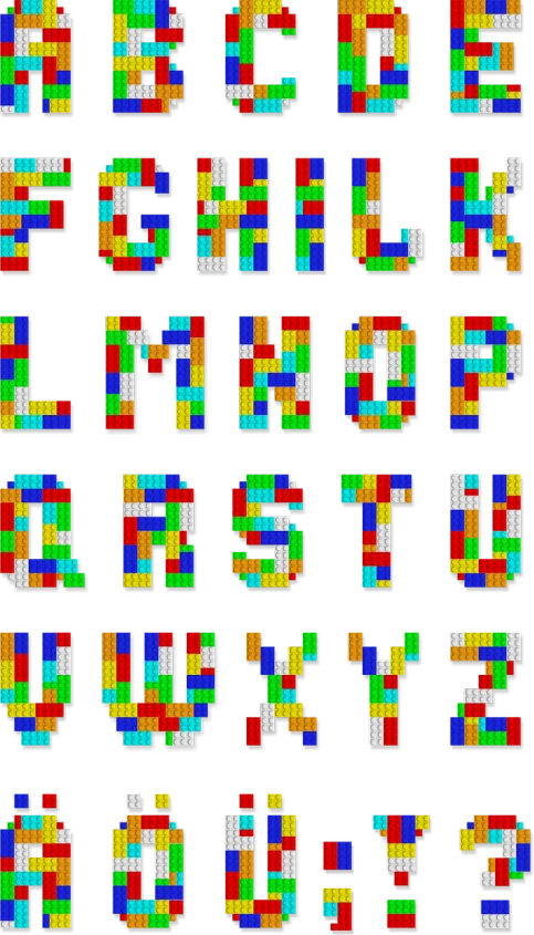 a bunch of different colored squares on a black background, pixel art, inspired by Ernő Rubik, detailed letters, made with photoshop, toys, closeup photo