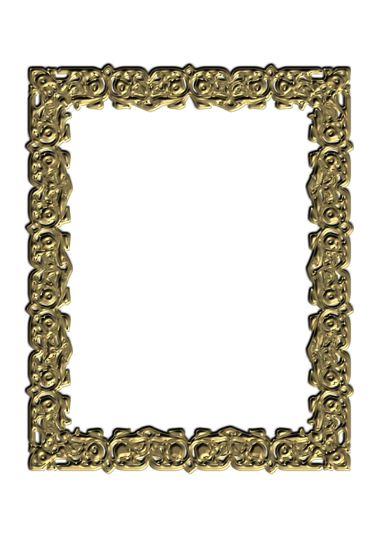 a gold picture frame on a black background, a raytraced image, inspired by François Barraud, flickr, solid color background intricate, vintage - w 1 0 2 4, 3d intricate shapes, cr3