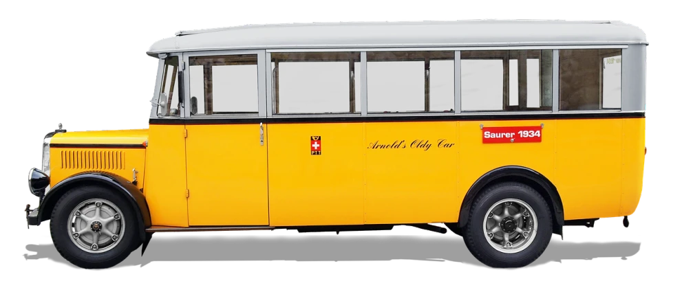 a yellow bus parked on the side of the road, by John Armleder, pixabay, conceptual art, set against a white background, dunwall city, panoramic shot, restored photo