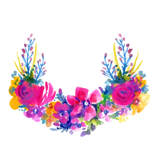 a colorful floral wreath on a black background, a digital painting, fluo colors, floral crown, very colorful heavenly, frontal