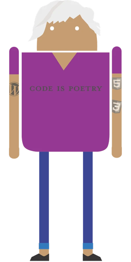 a man holding a sign that says code is poetry, a diagram, inspired by Android Jones, deviantart contest winner, phone background, purple body, full front view, tunic