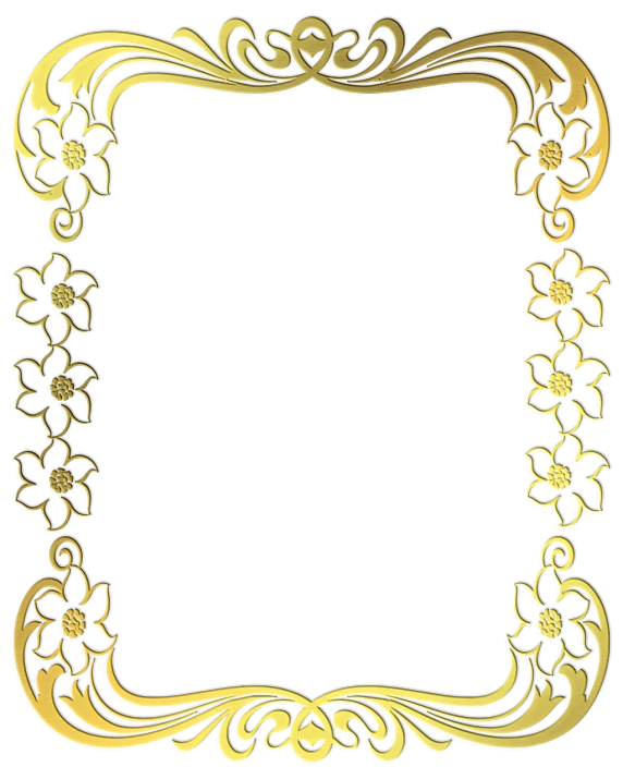a gold ornate frame on a black background, a digital rendering, flickr, art nouveau, golden background with flowers, full metal overlay, white background : 3, golden jewelery