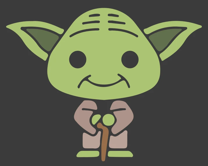 a cartoon yoda is holding a stick, a character portrait, inspired by Shūbun Tenshō, reddit, mingei, very minimal vector art, a middle aged elf, diseny animation style, happy female alien