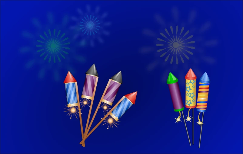 a bunch of fireworks sticks sitting next to each other, an illustration of, rasquache, space backround, blue colored, rocket, medium shoot