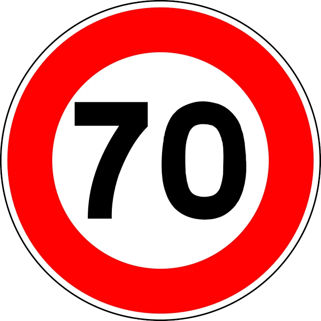 a red and white sign with the number seventy, shutterstock, les automatistes, no helmet!!!!, no gradients, heavy traffic, wikimedia commons