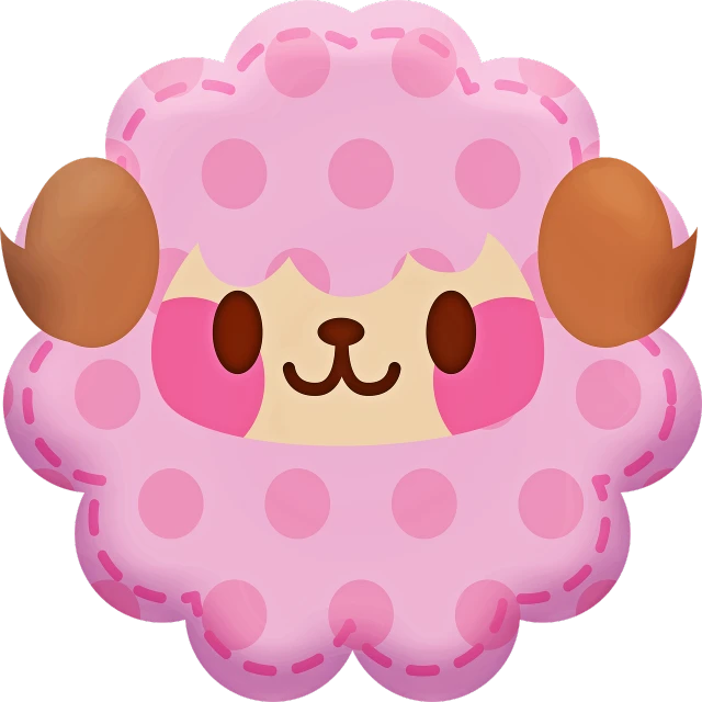 a pink sheep with polka dots on it's face, deviantart, sōsaku hanga, symmetry!! portrait of akuma, plush leather pad, jelly - like texture, giant daisy flower as head