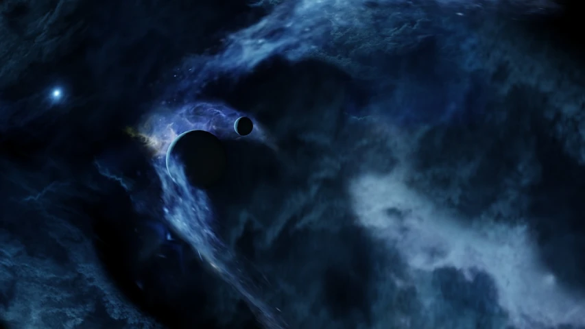 an image of a black hole in the sky, a detailed matte painting, space art, cinematic blue lighting, hd screenshot, digitally painted, blue marble