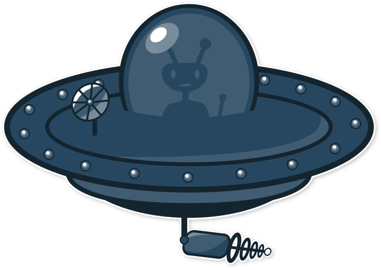 a cartoon alien flying in an alien spaceship, inspired by Choi Buk, pixabay, 60's cartoon-space helmet, blue submarine no 6, hero shot, antenna