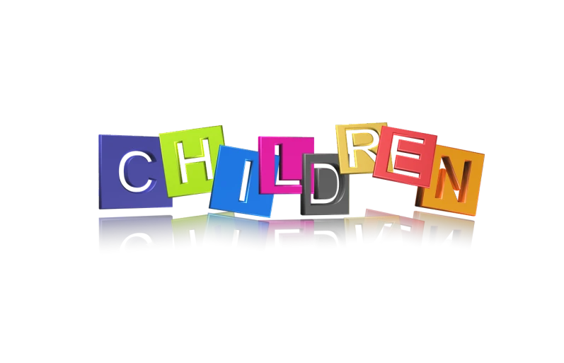 colorful blocks spelling the word children on a black surface, a digital rendering, by Robert Childress, pixabay, young child, solid colour background”, colored album art, !!beautiful!!