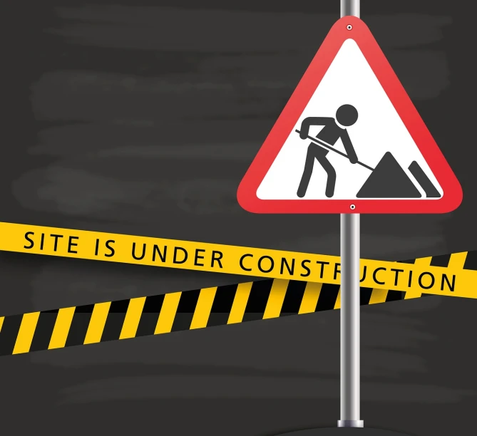 there is a sign that says site under construction, an illustration of, against dark background, illustration, traffic signs, on display